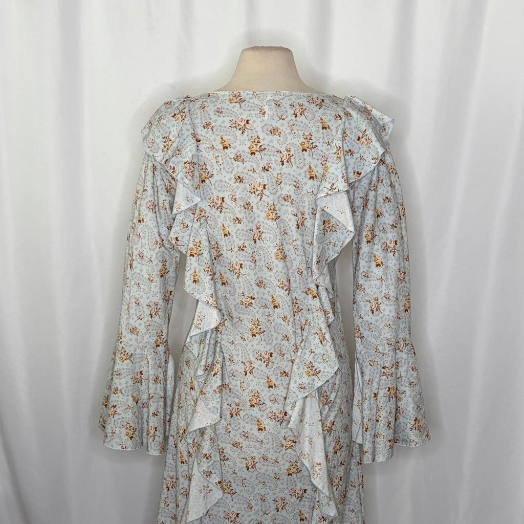 SPELL & THE GYPSY Fleur Frill Bias Maxi Dress Teapot Blue Floral Bohemian Large