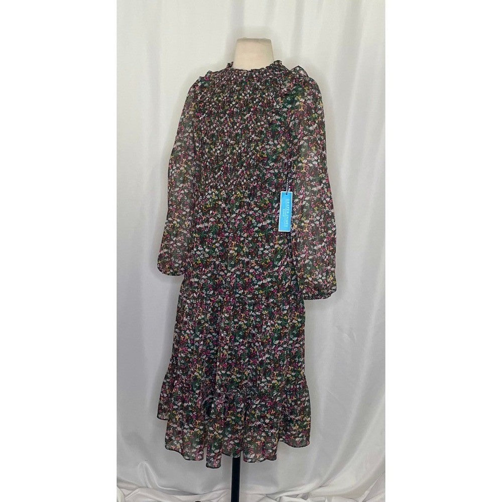 NWT!! DRAPER JAMES RSVP Green Floral Smocked Dress Midi Holidays Party X-Small