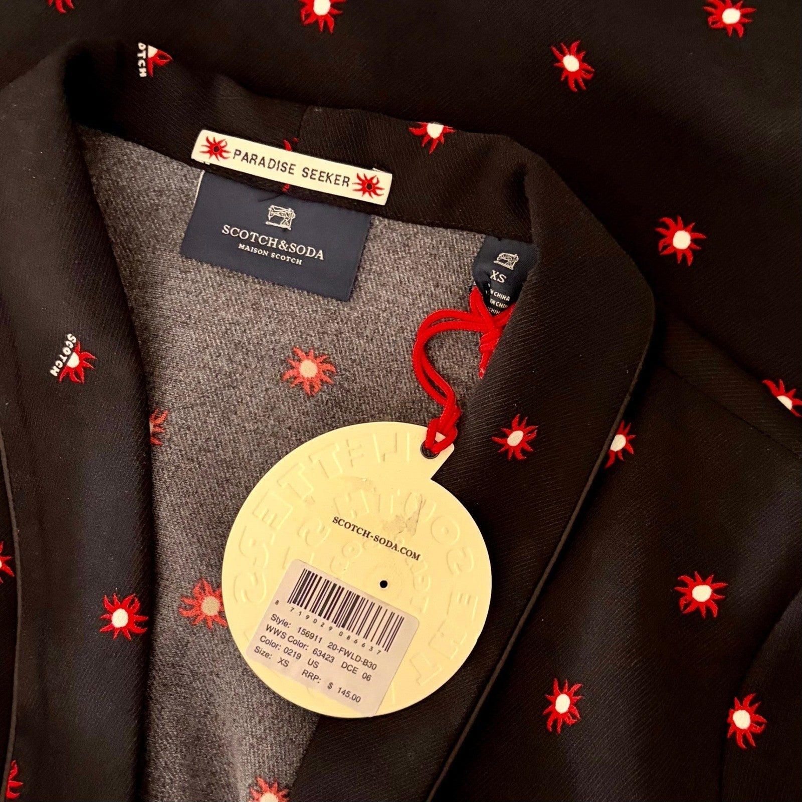 NWT!! SCOTCH & SODA Allover Sun Print Blazer Black Single Button Pockets X-Small