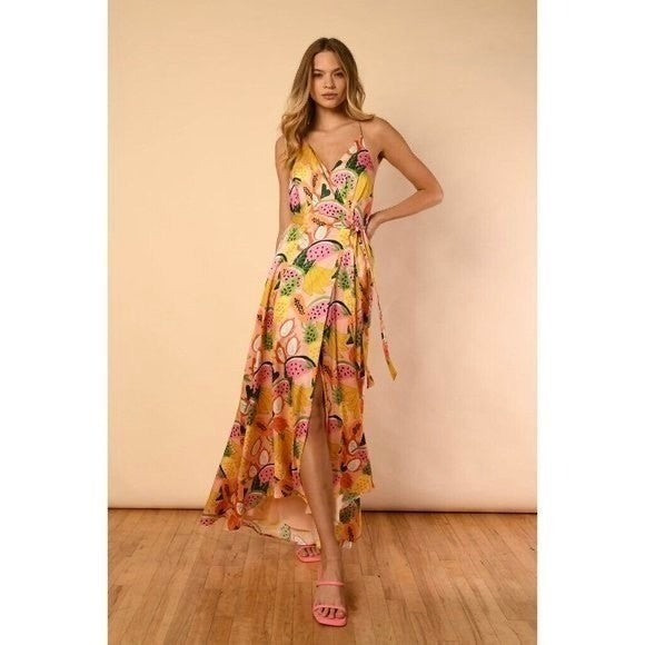 Anthropologie HUTCH Fruit High-Low Wrap Maxi Dress Glenne Tie Waist X-Small