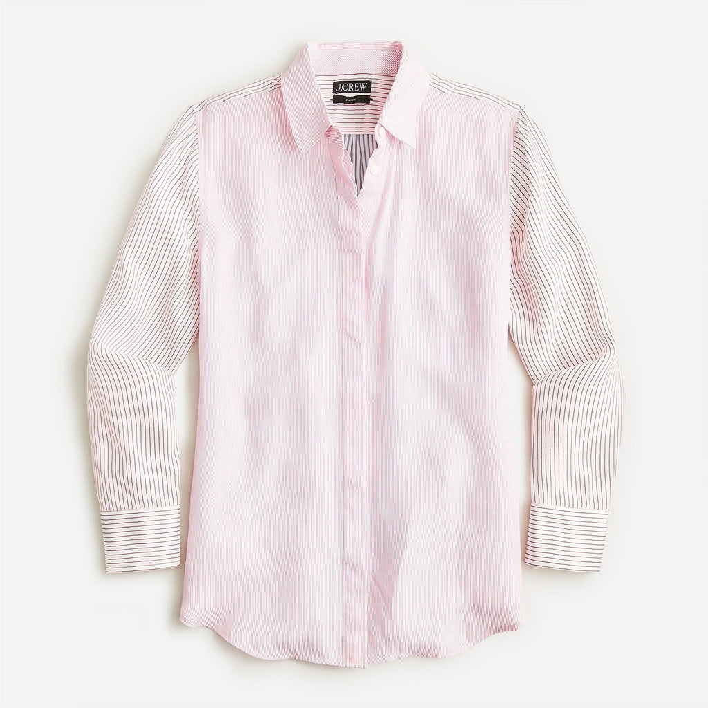 J. CREW Limited Edition Classic Fit Drapey Cupro Shirt Pink Mixed Stripe Size 4