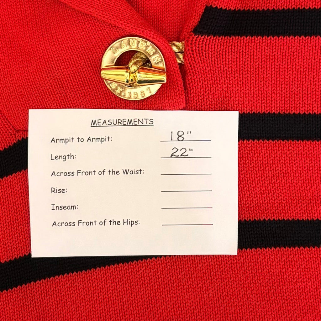 Lauren RALPH LAUREN Red Navy Blue Stripe Shawl Collar Sweater Knit Medium