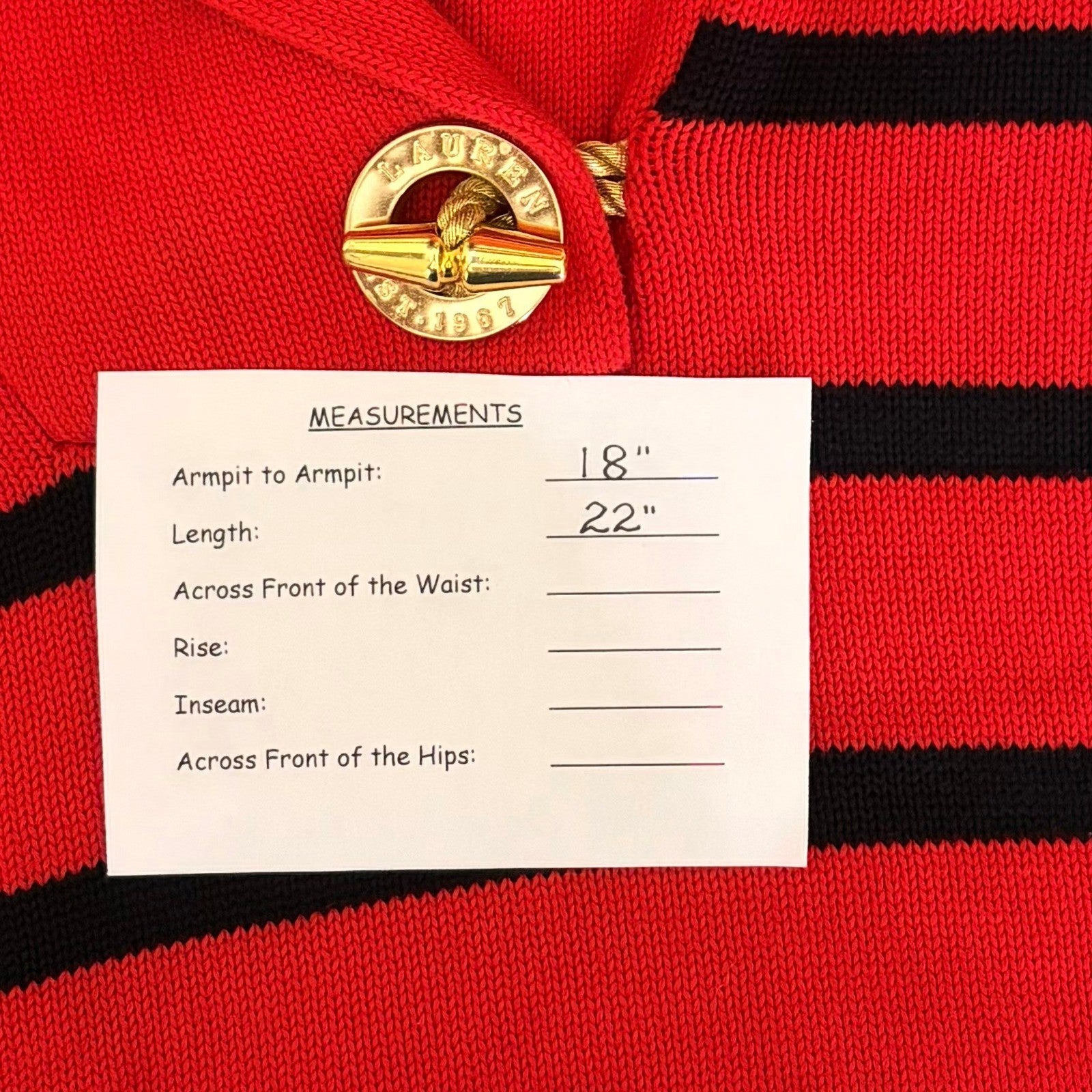 Lauren RALPH LAUREN Red Navy Blue Stripe Shawl Collar Sweater Knit Medium
