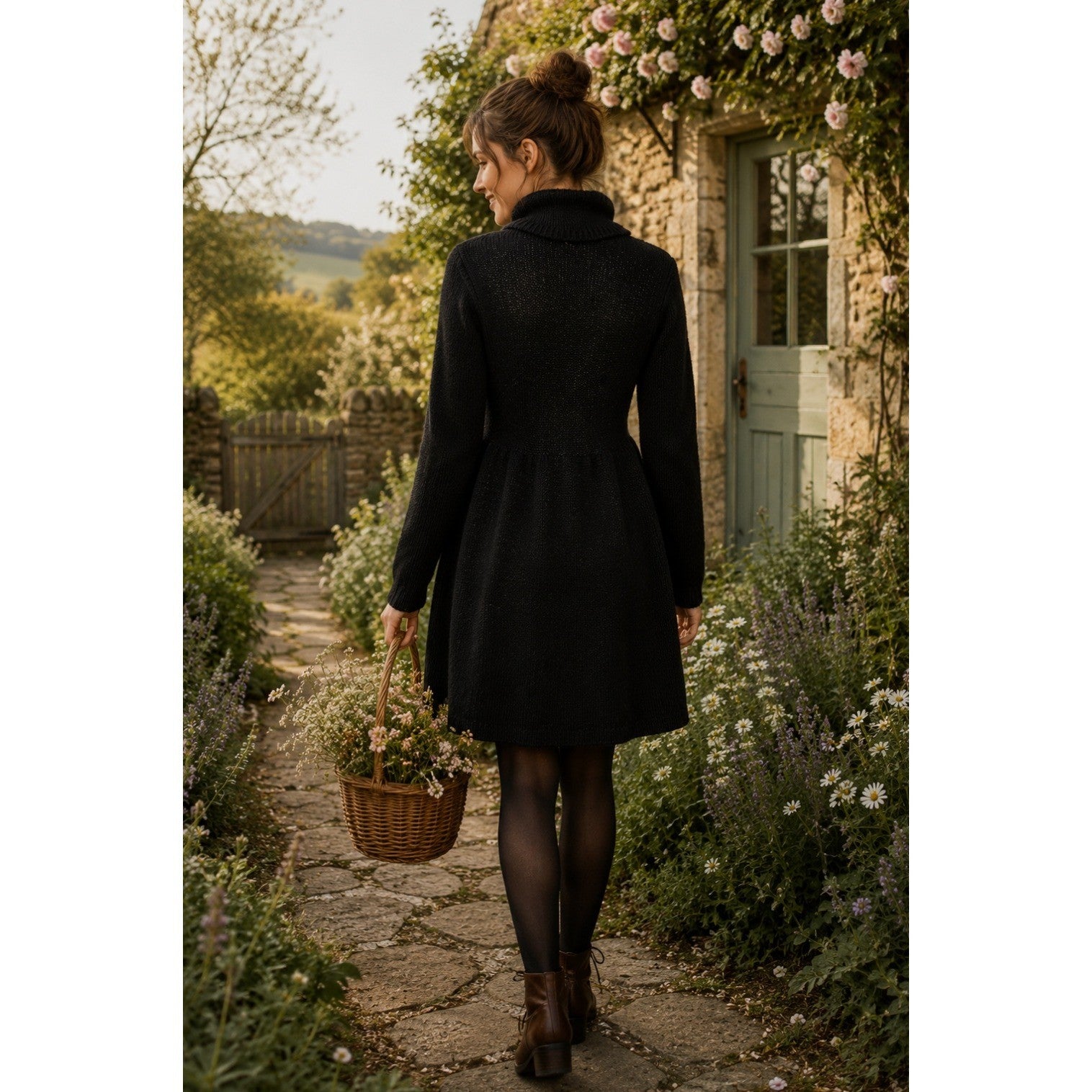 VINCE Solid Black Wool Knit Sweater Dress Turtleneck Pullover Minimalist Large