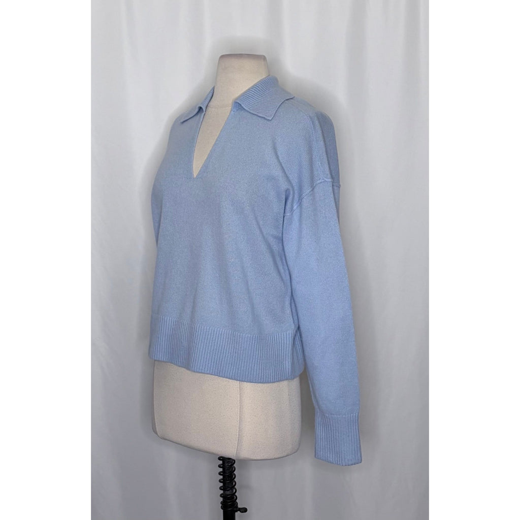 NEW! FREE PEOPLE Eloura Cashmere Henley Sweater Arctic Sky Blue Solid Knit XS