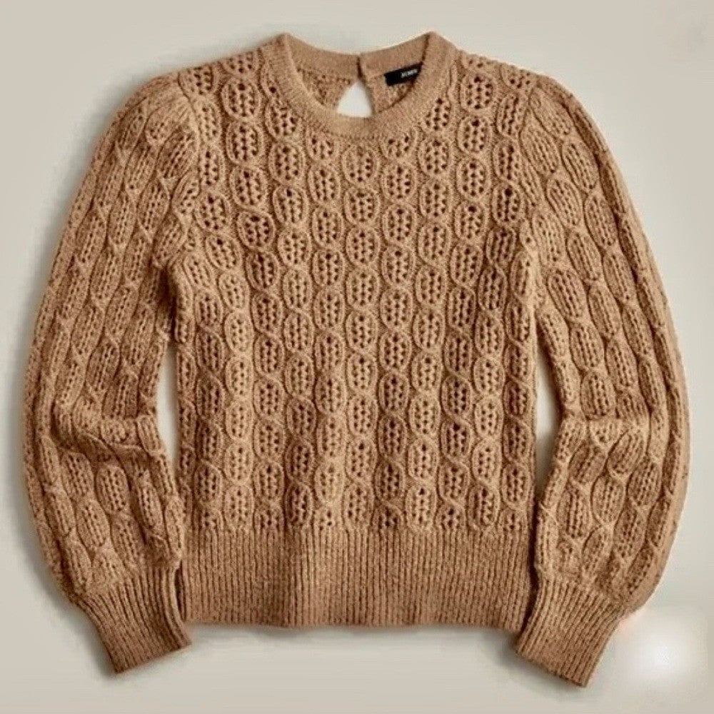 NWT!! J. CREW Balloon Sleeve Cable Knit Sweater Pale Clay Tan Brown X-Small