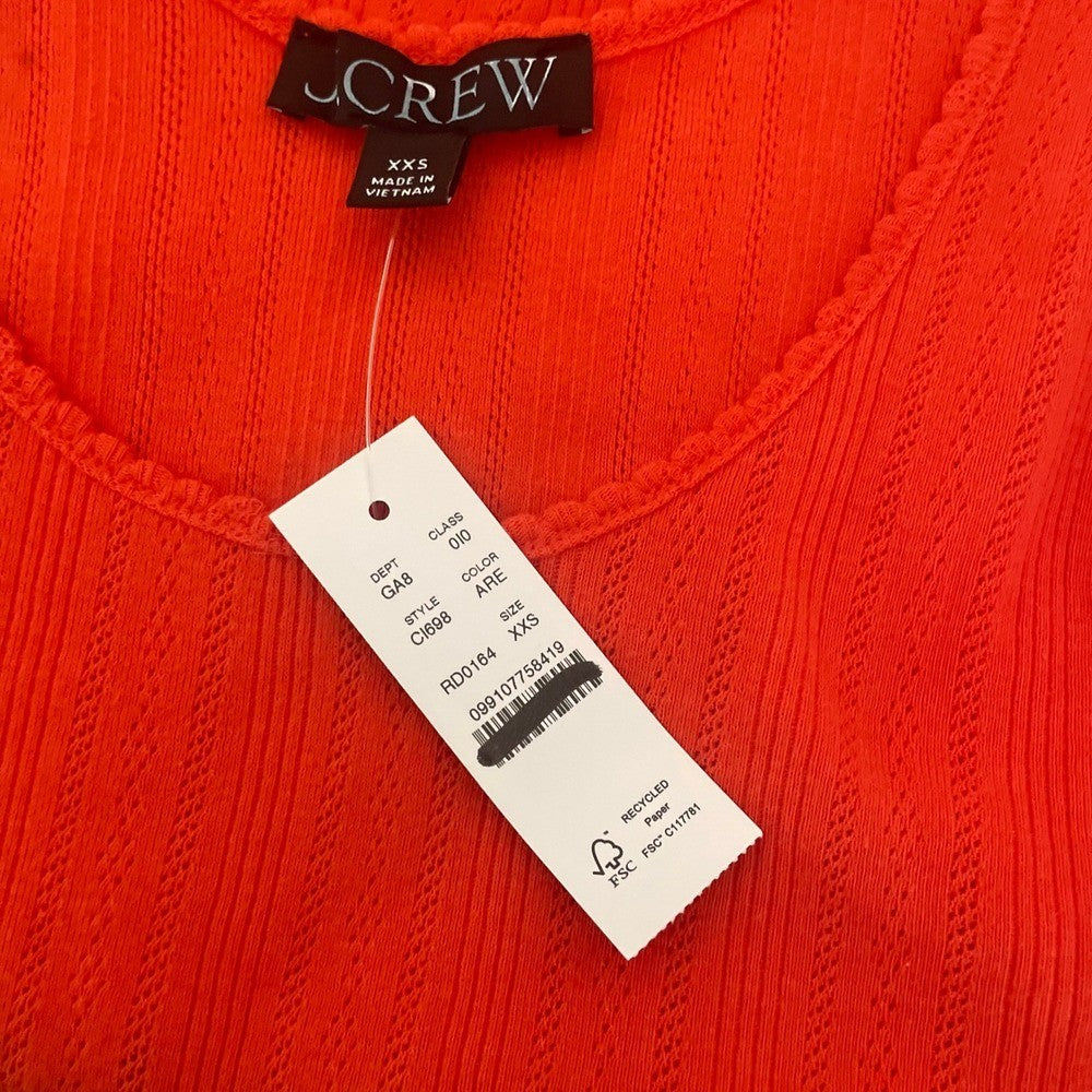 NWT!! J. CREW Pointelle Tank Top Scoop Neck Solid Orange Aperitif Red XX-Small