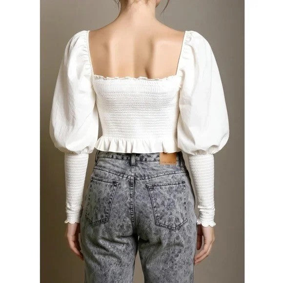 NWT!! HILL HOUSE The Grace Nap Top Smocked Solid White Cropped Ruffled Small