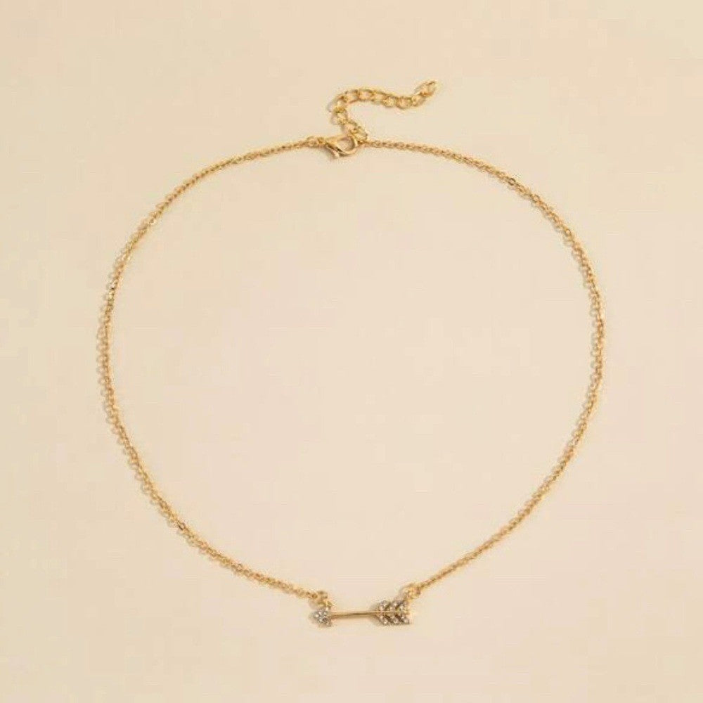 Boho Festival Rhinestone Arrow Gold Necklace Jewelry Chic Southwestern Chain
