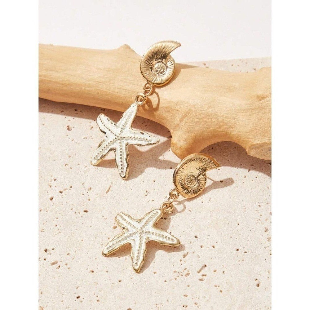 NEW! Seashell Starfish Dangle Drop Fashion Earrings Resortwear Vacation Resort
