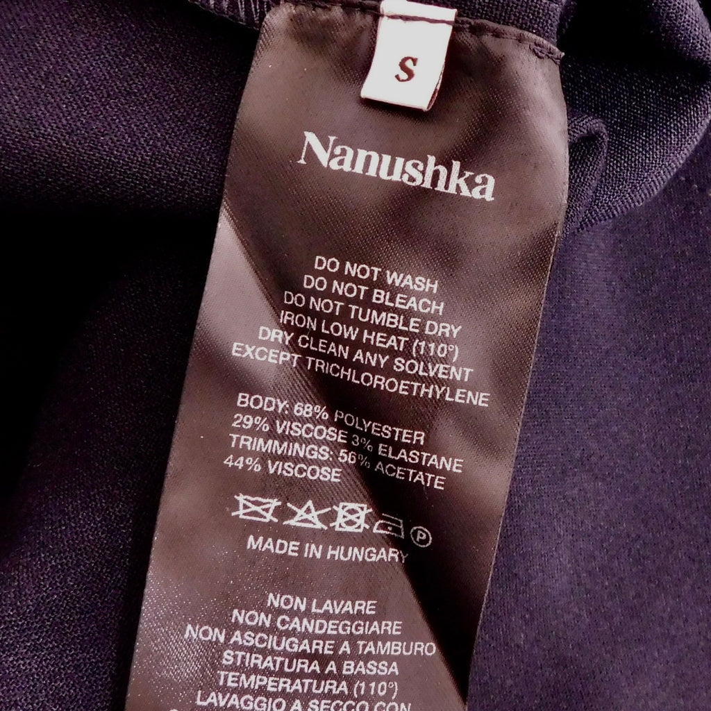 NANUSHKA Tulip Cady Flared Trousers Navy Blue Solid Slit Legs Office Small