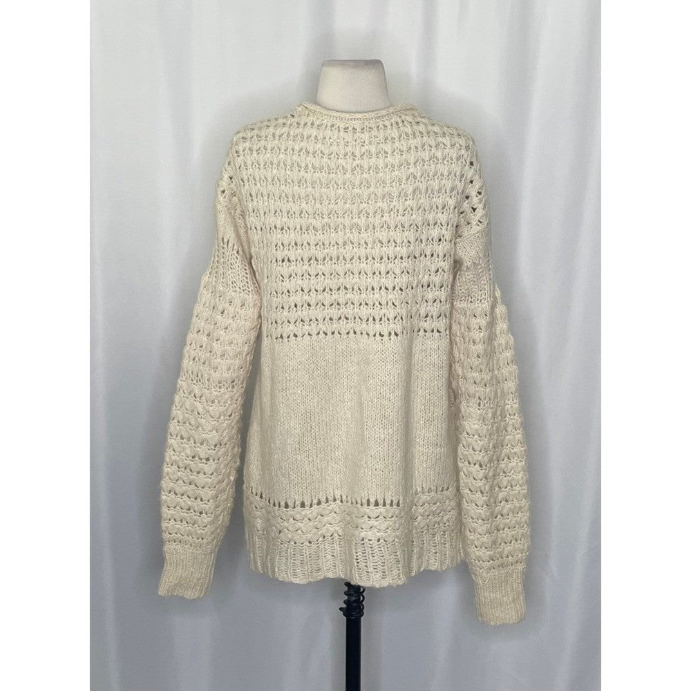 FREE PEOPLE Crashing Waves Scoop Neck Sweater Solid Cream Pullover Knit Small
