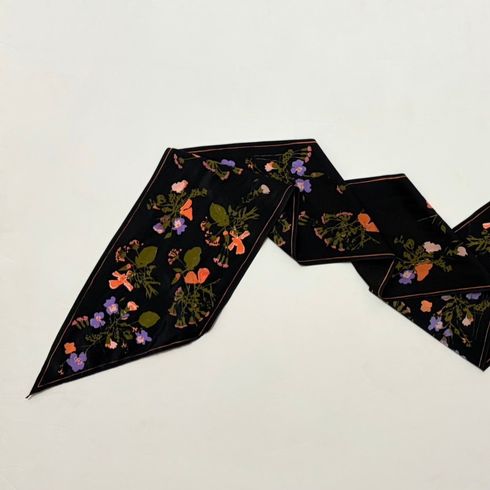 Vintage VERA NEUMANN Rectangle Floral Scarf Black Accessory Twilly Pink Green