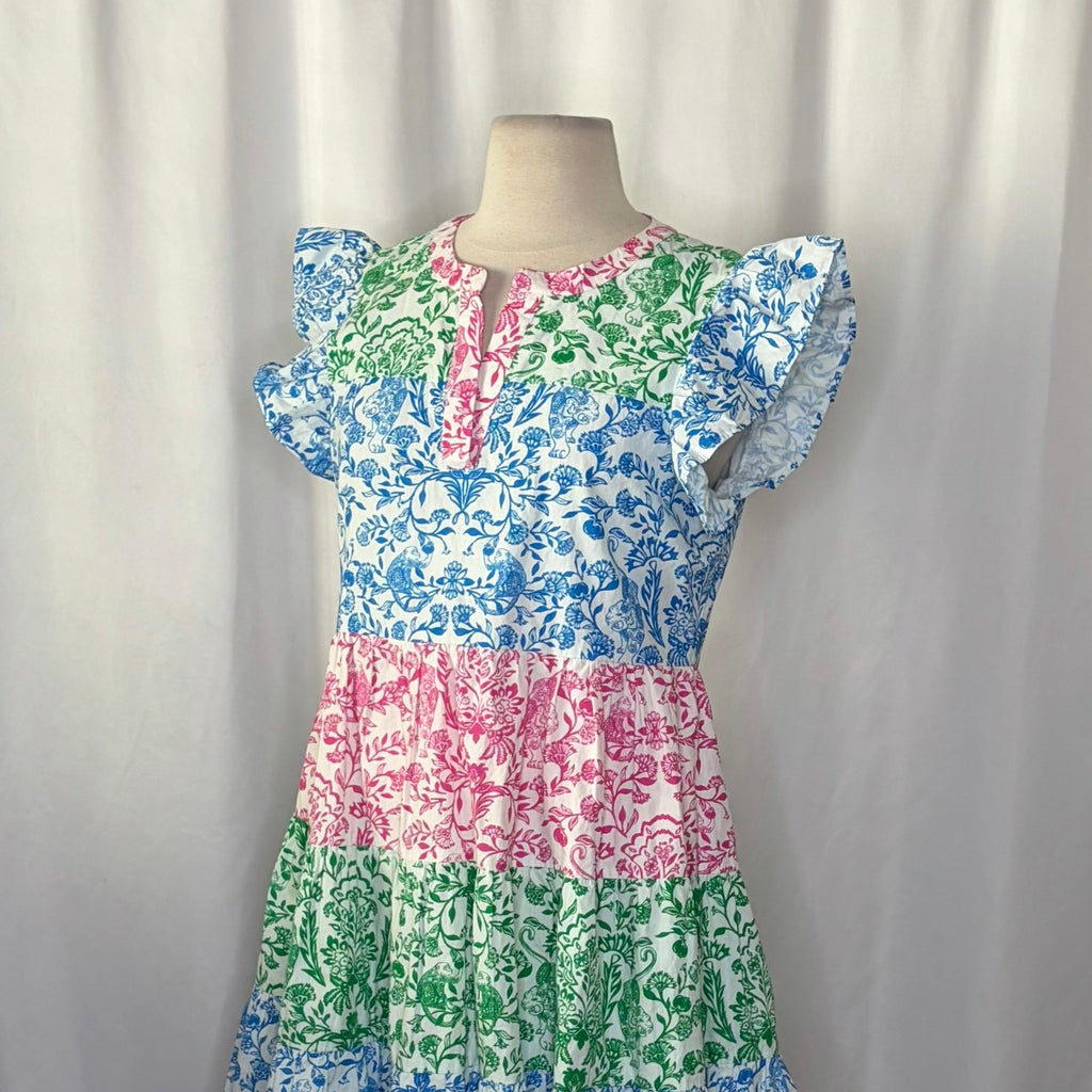 ROLLER RABBIT Aitona Pippa Dress Tiered Tropical Floral Jungle Print Small