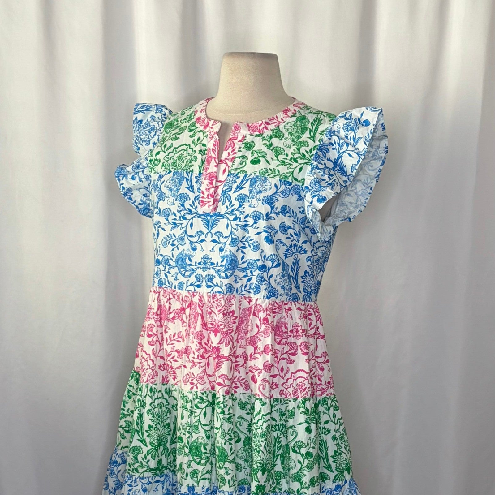 ROLLER RABBIT Aitona Pippa Dress Tiered Tropical Floral Jungle Print Small