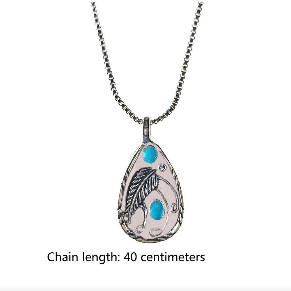 NEW Silver Turquoise Teardrop Pendant Necklace Western Southwestern Cowgirl