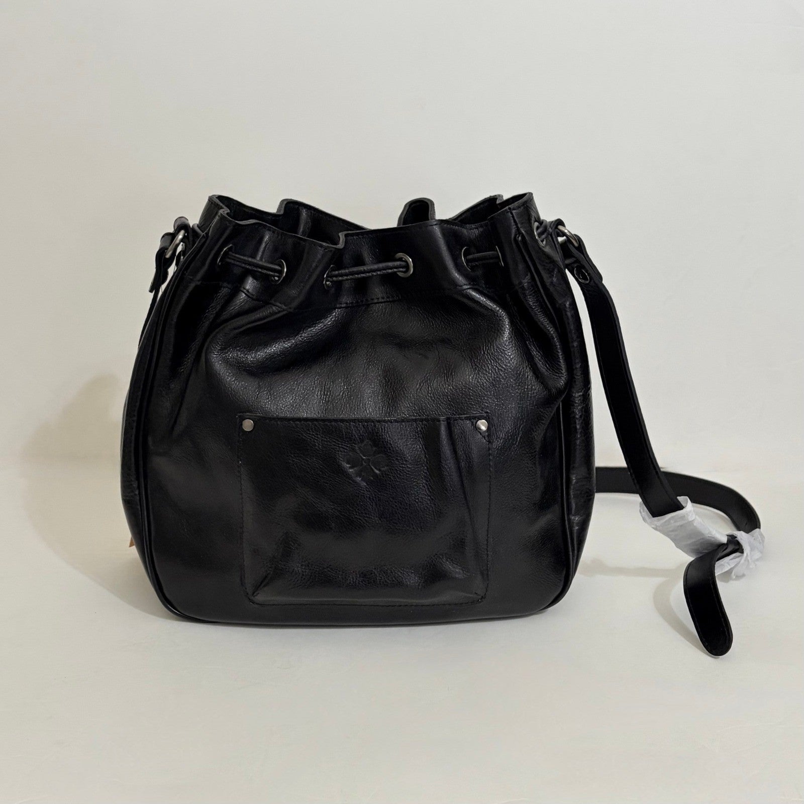 NWT!! PATRICIA NASH Giorgia Drawstring Black Leather Purse Bucket Bag Black