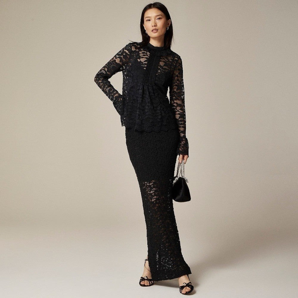 NWT!! J. CREW Lace Mockneck Top Black Floral Victorian Coquette Romantic Size 00