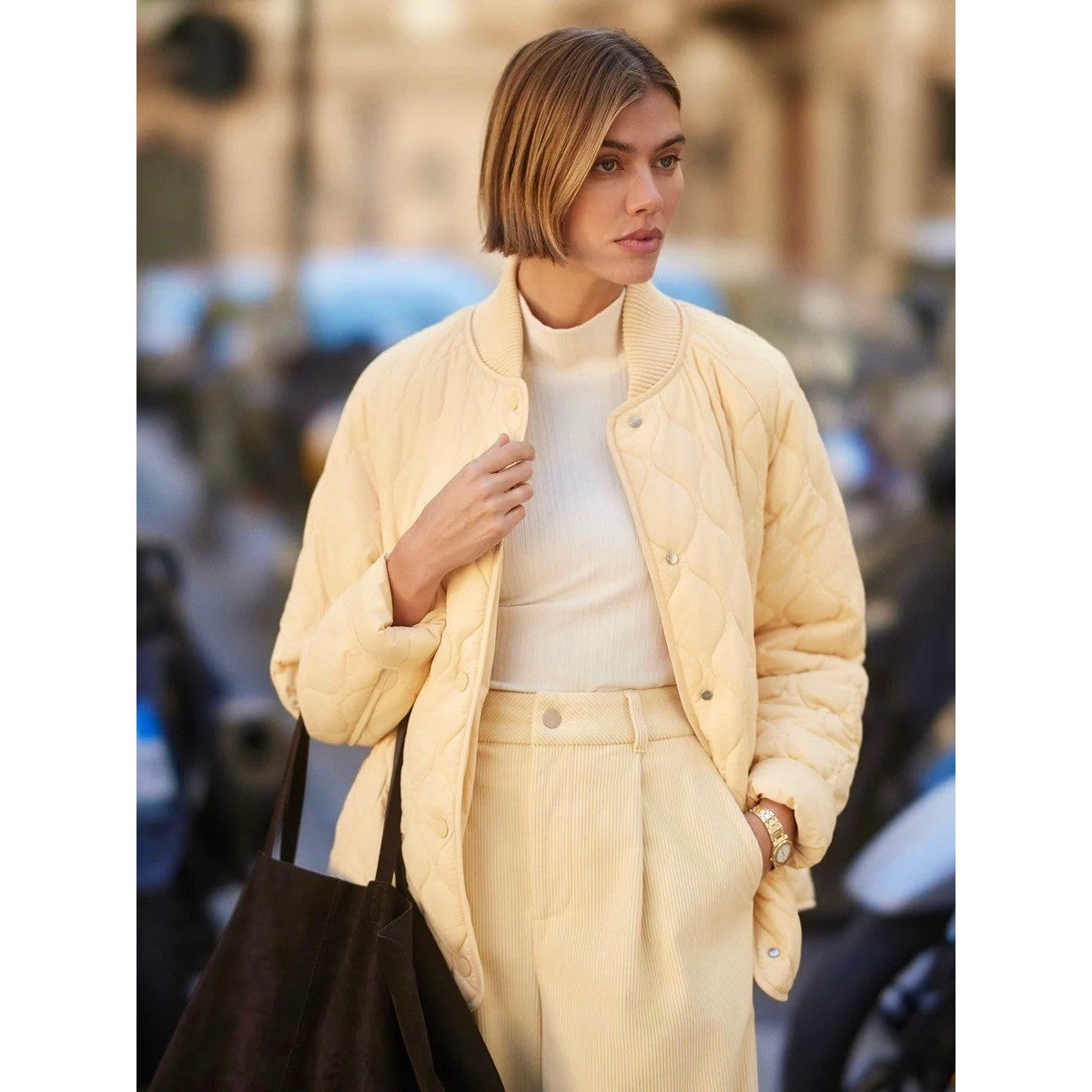 NWT!! VARLEY Luca Quilted Jacket Solid Reed Yellow Bomber Snaps Solid X-Large