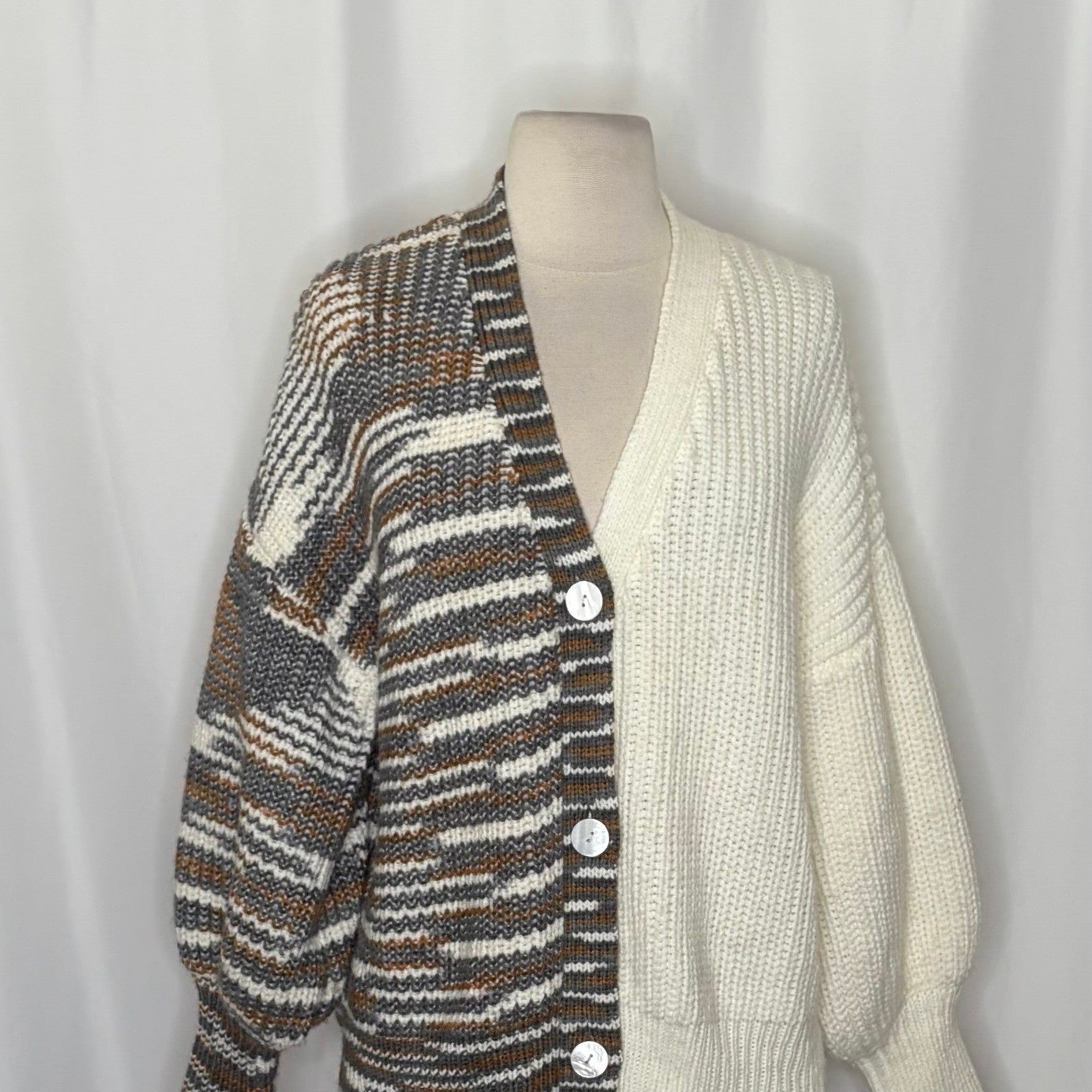 CINQ A SEPT Anabella Chunky Knit Cardigan Sweater Colorblock Space Dye Small