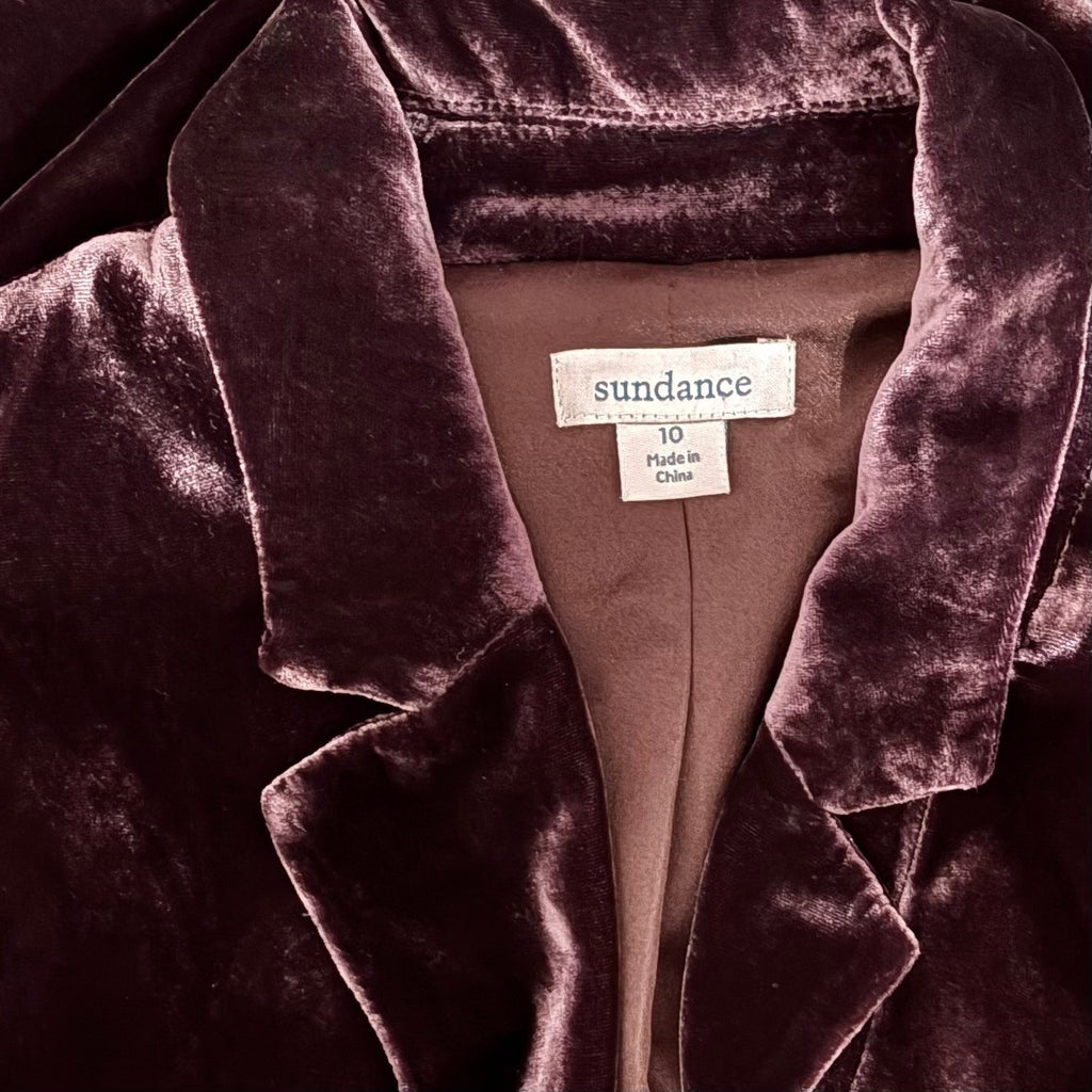 SUNDANCE Purple Silk Velvet Sofia Boyfriend Blazer Jacket Two Button Solid 10