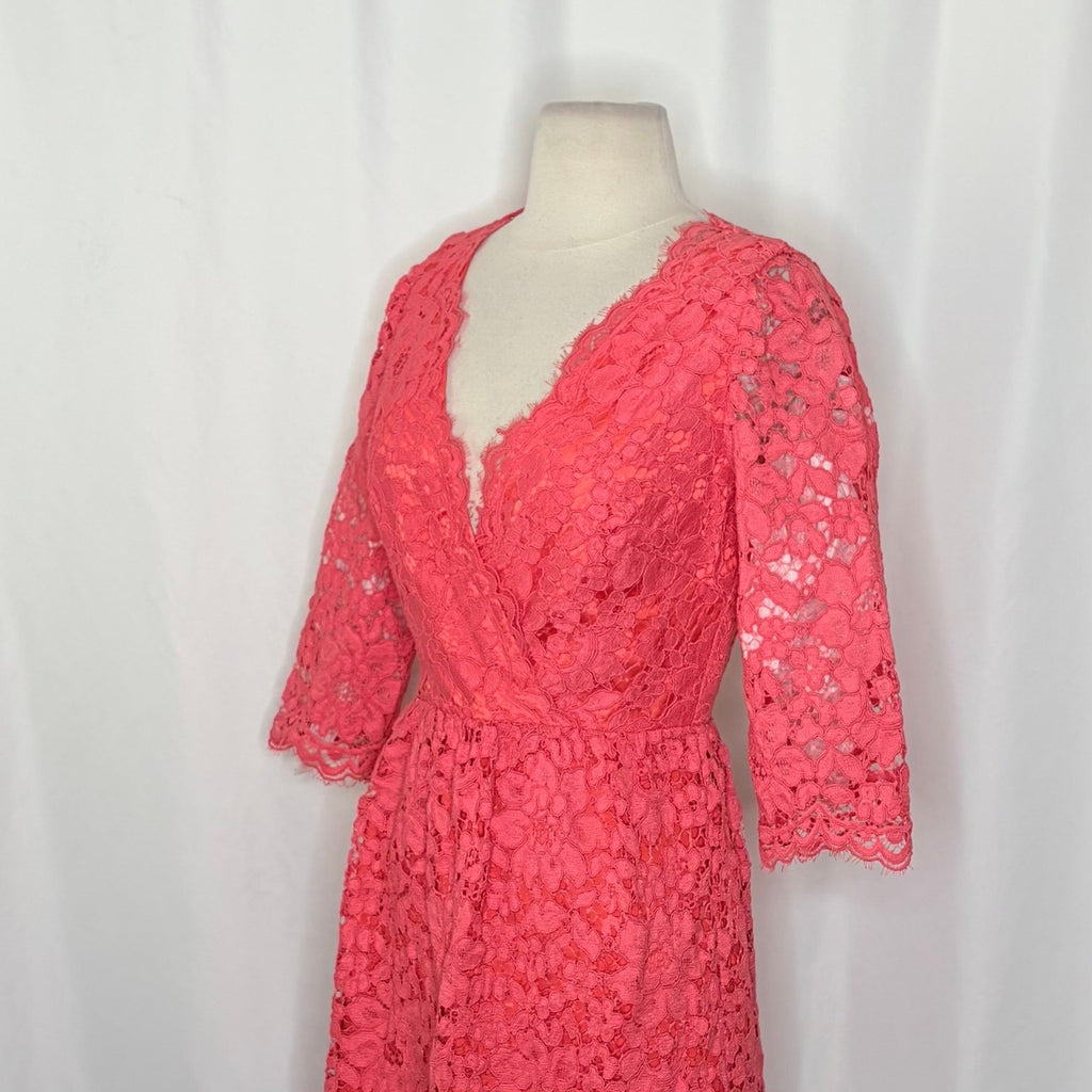 NWT!! ERIN FETHERSTON Pink Floral Lace Dress Fit N' Flare Coquette Lacey Size 4