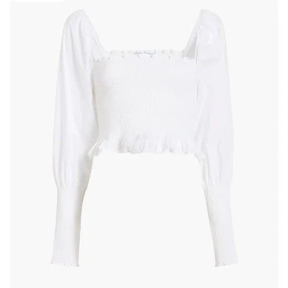 NWT!! HILL HOUSE The Grace Nap Top Smocked Solid White Cropped Ruffled Small