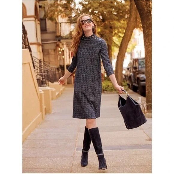 J. MCLAUGHLIN Mare Shift Dress Black White Mock Neck Button Shoudlers Small