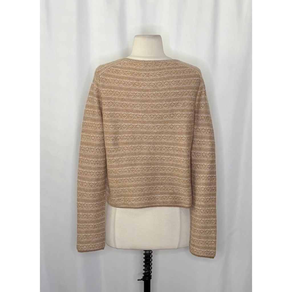 VINCE Cashmere Fair Isle V Neck Sweater Sandshell Combo Preppy Pullover Medium