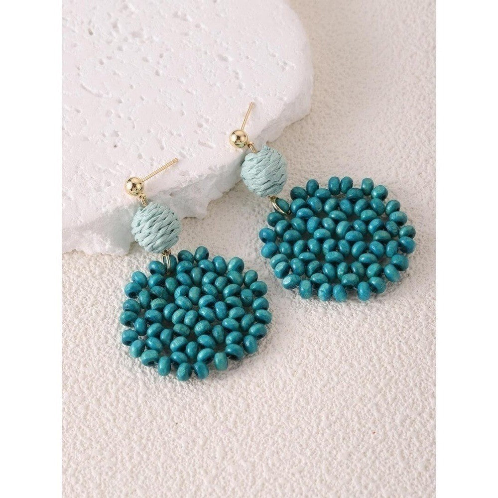 NEW Teal Wooden Beaded Drop Dangle Earrings Balls Vacation Resortwear Cruise
