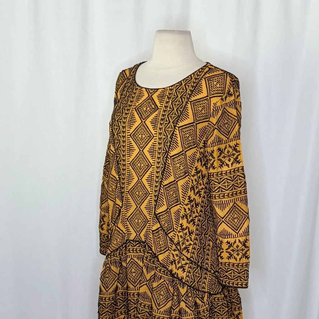 BA&SH Mara Embroidered Geometric Drop Waist Dress Golden Yellow Size 2 / Medium