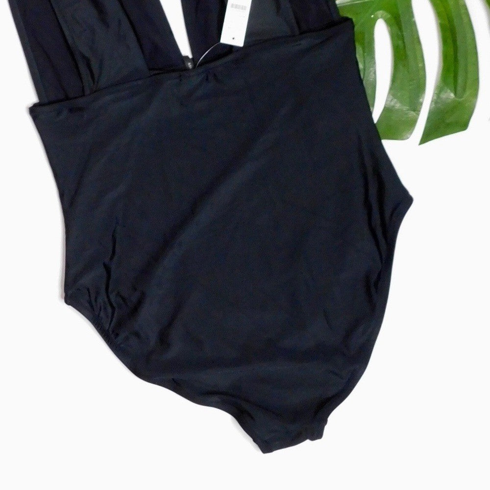 NWT!! J. CREW Black One Piece Plunge V-Neck Swimsuit Solid Classic Size 14