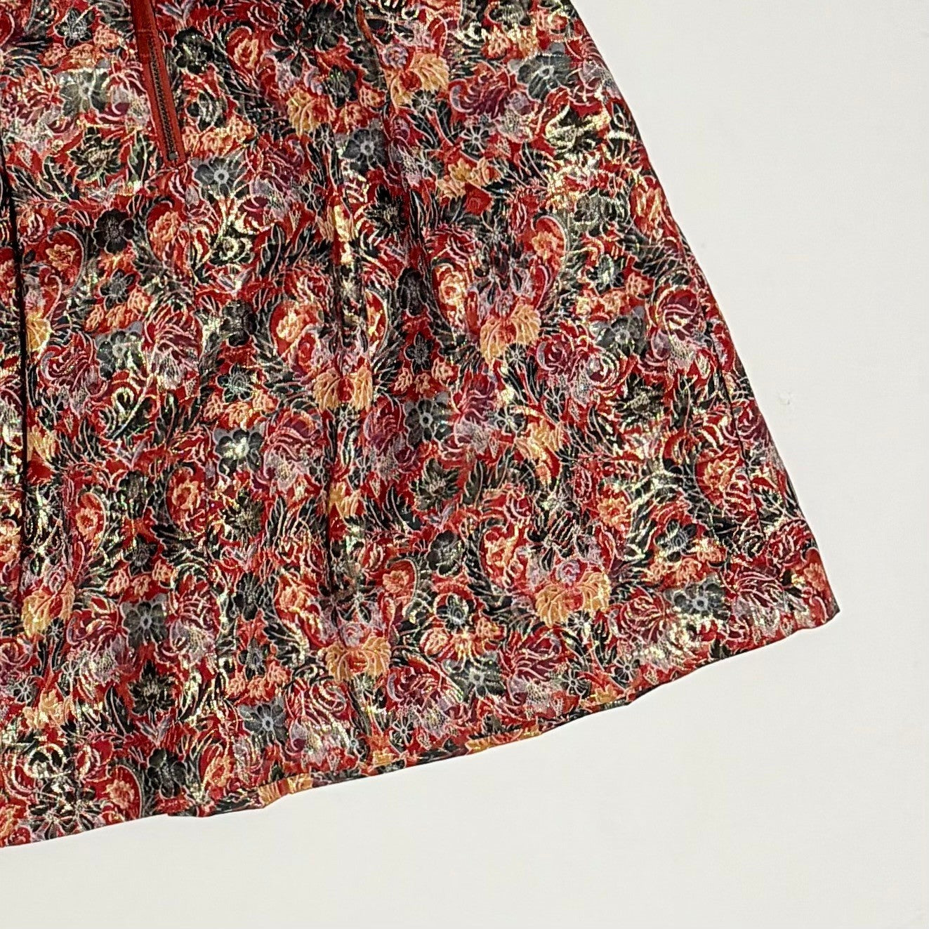 Anthropologie MAEVE Rosie Floral Skirt Pleated Metallic Brocade Pockets Small