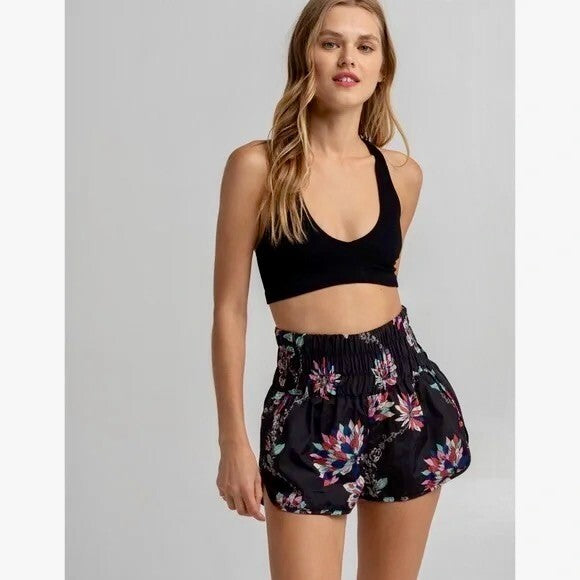 FREE PEOPLE Movement The Way Home Floral Shorts Black Athletic Print X-Small