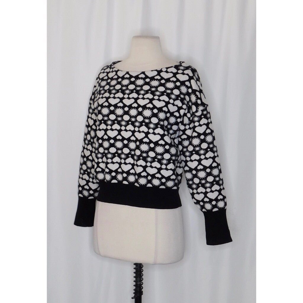 Anthropologie MAEVE Boat Bateau Neck Heart Print Sweater Pullover Knitwear Small