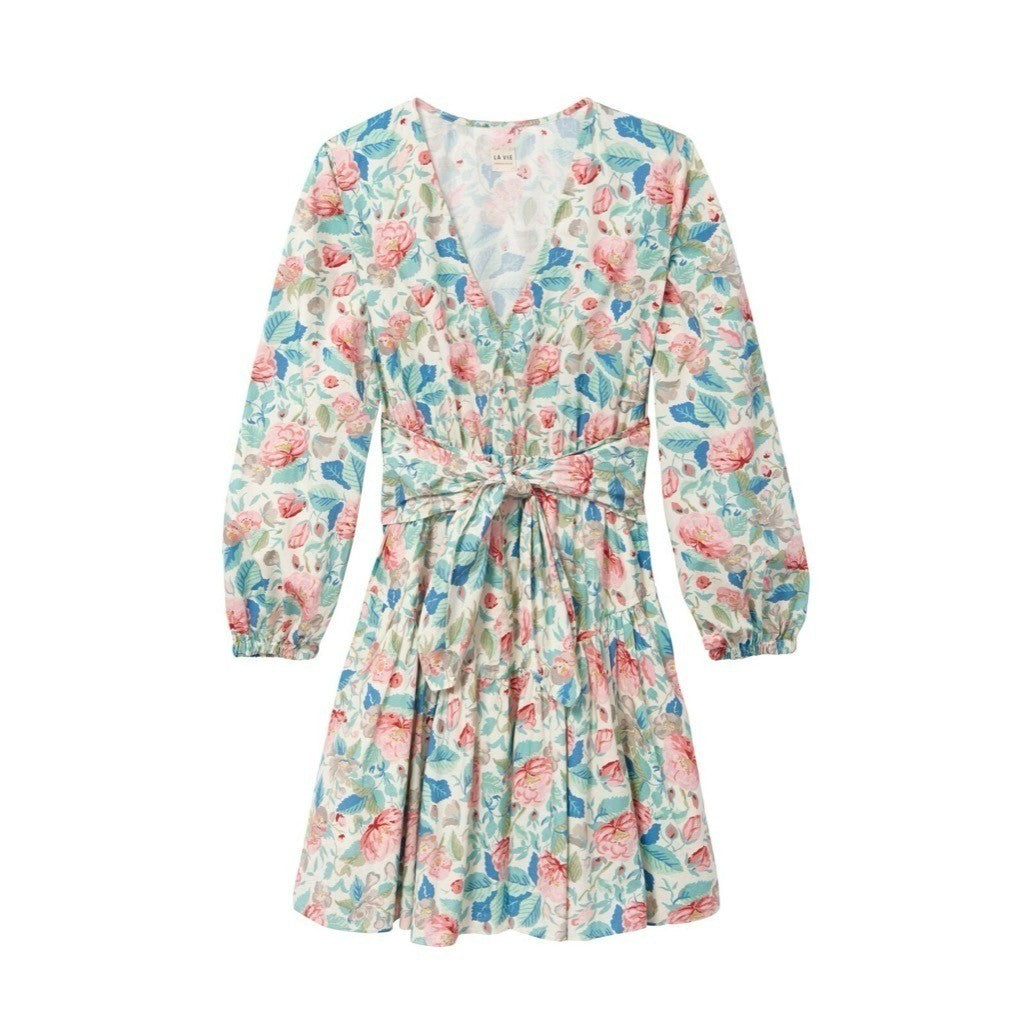 La Vie REBECCA TAYLOR Paint Garden Floral Dress Tie Waist Mini Spring Medium