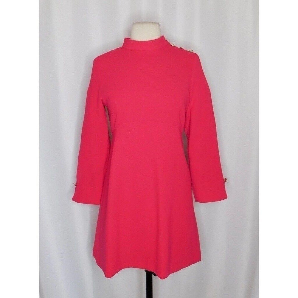 ZARA Mock Neck Mini Dress Gold Buttons Solid Pink Retro Knit Valentine Small