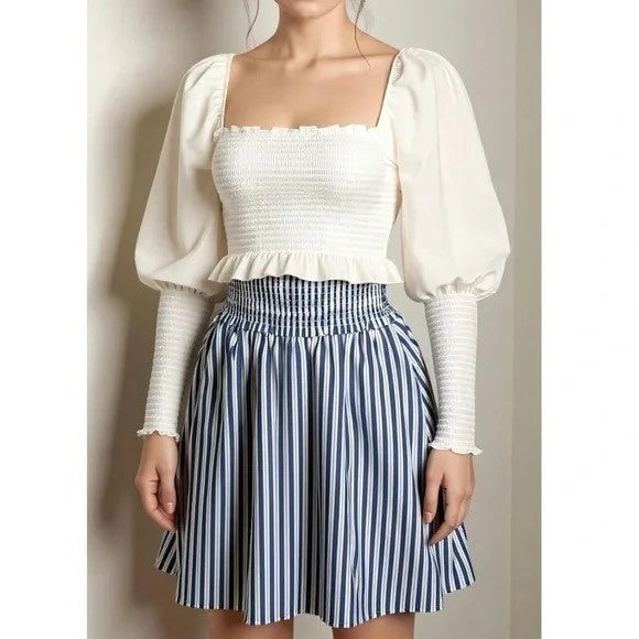 NWT!! HILL HOUSE The Grace Nap Top Smocked Solid White Cropped Ruffled Small