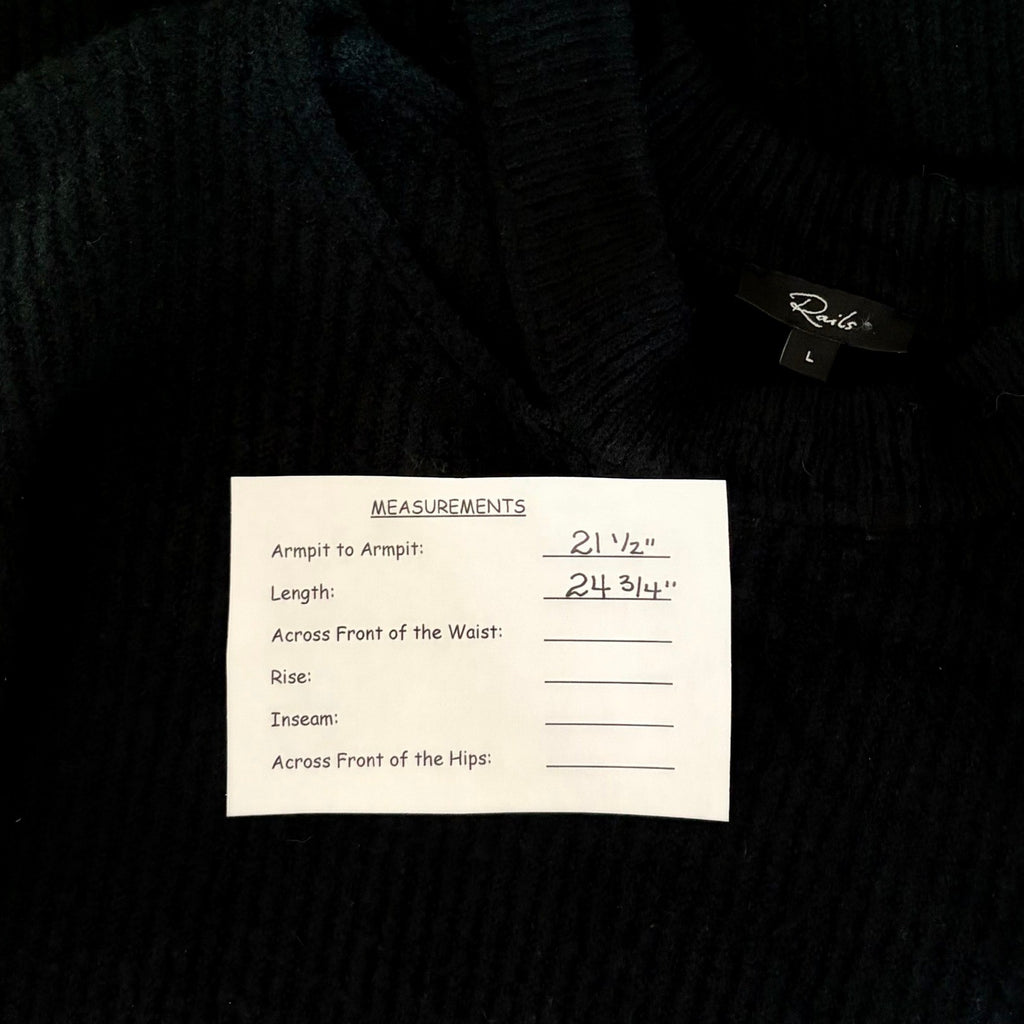 RAILS Alexi Cutout Sweater Solid Black Ribbed Pullover Knitwear Large