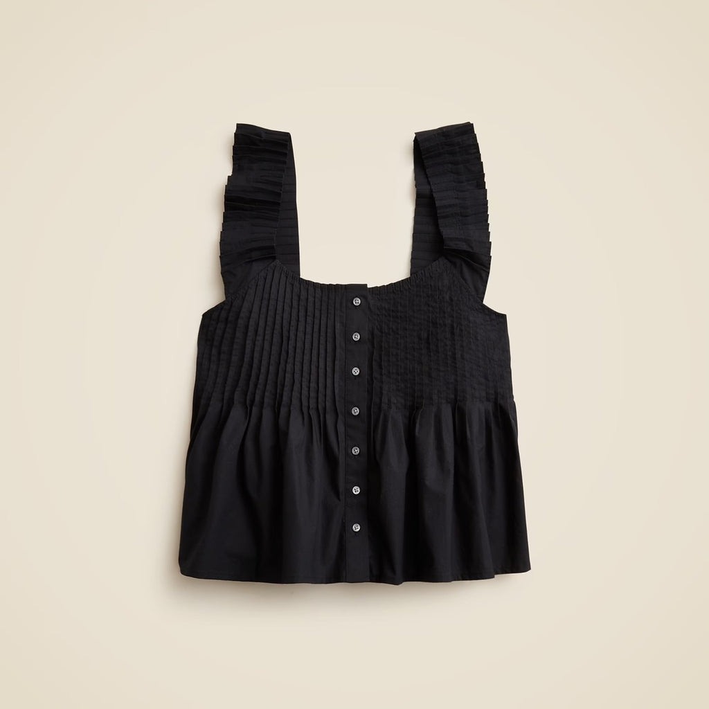 NWT!! J. CREW Pintuck Peplum Top Blouse Solid Black Cotton Poplin Pleated 3X