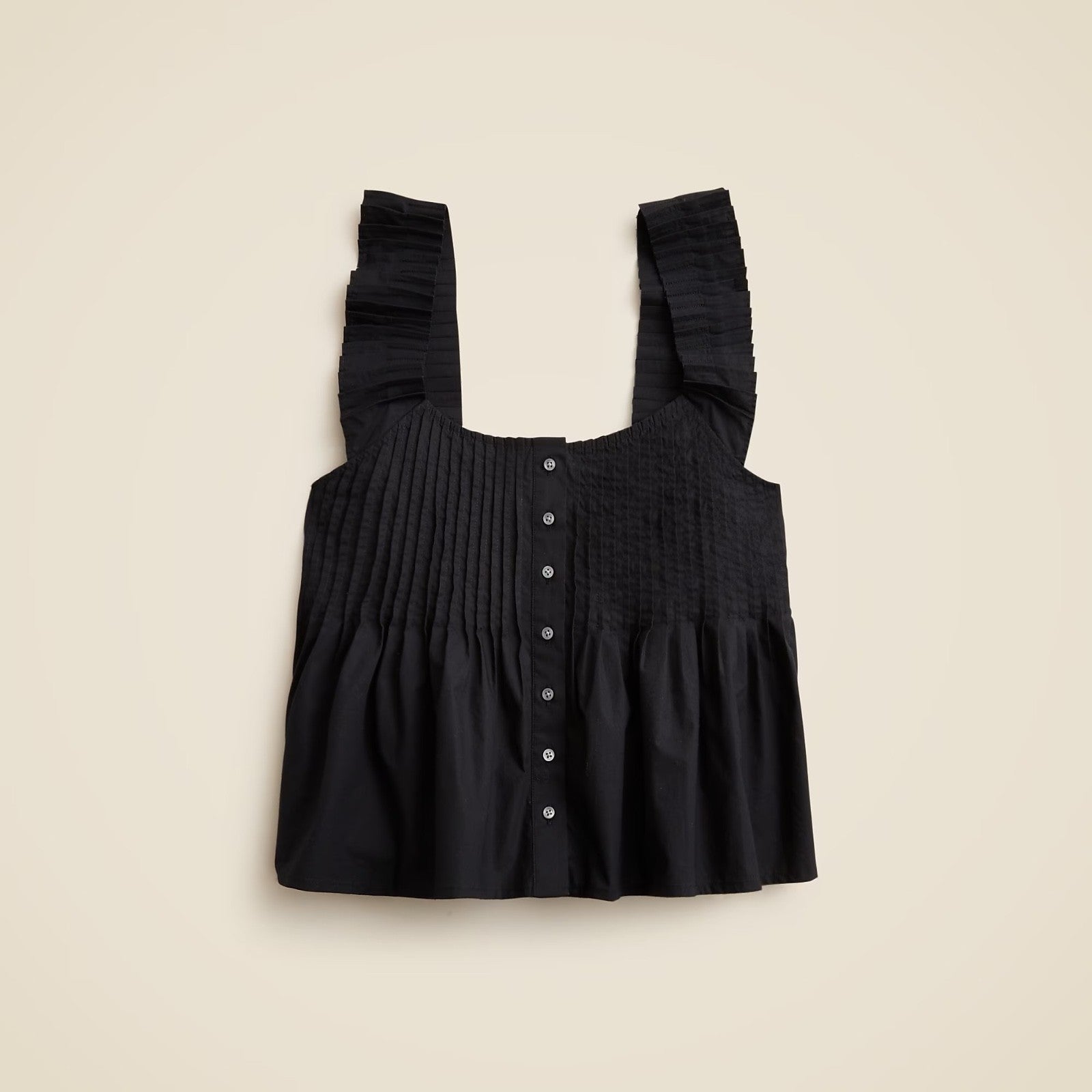 NWT!! J. CREW Pintuck Peplum Top Blouse Solid Black Cotton Poplin Pleated 3X