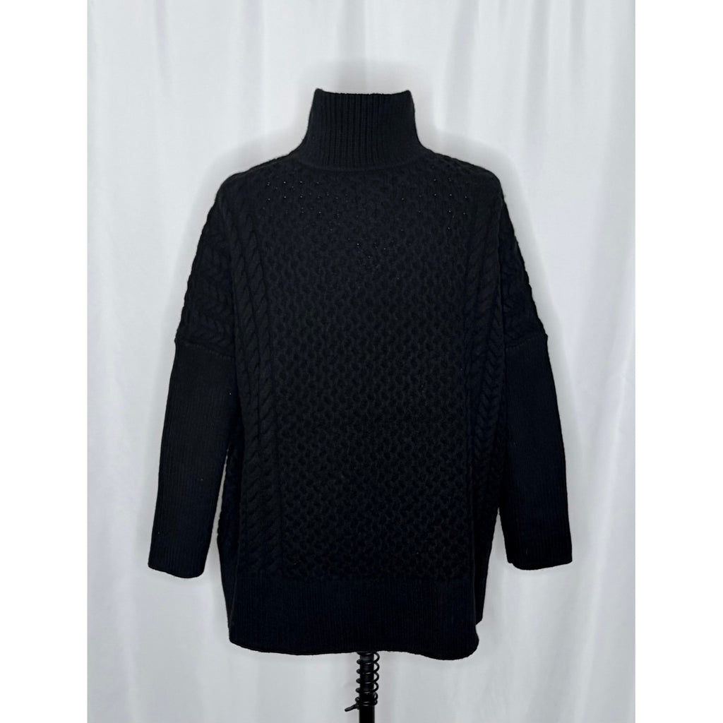 AYR Le Square Extra Fine Merino Wool Chunky Knit Sweater Black Pullover Small