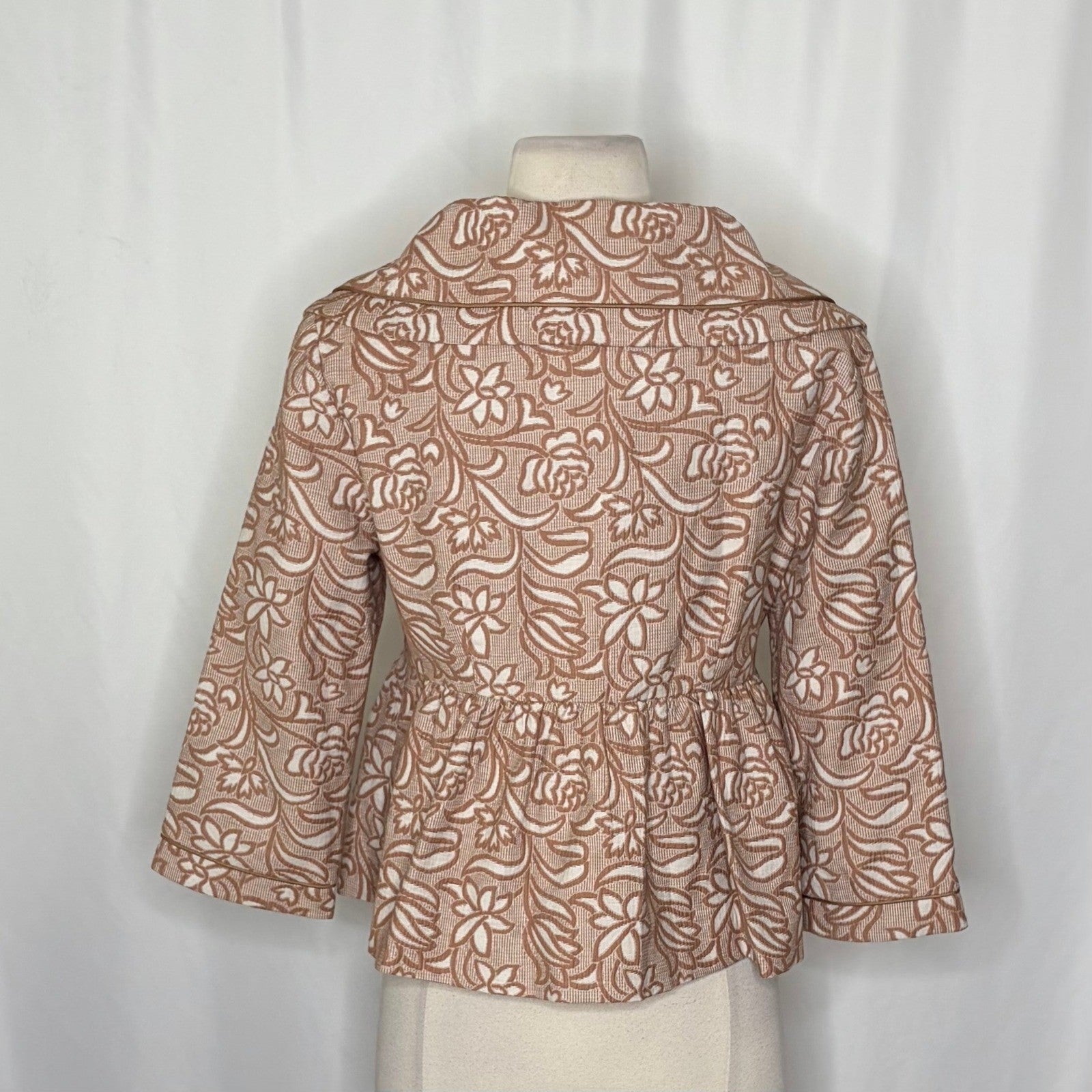 Anthropologie ELEVENSES Floral Jacquard Peplum Blazer Jacket Cream Tan Size 8