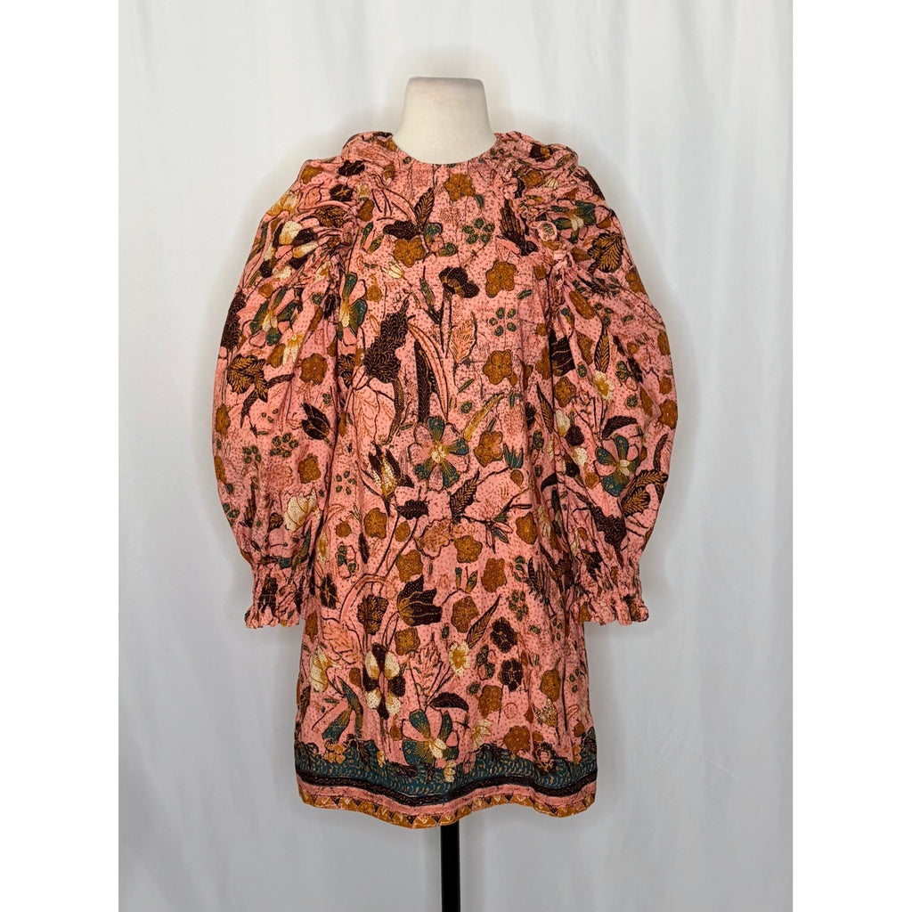 ULLA JOHNSON Devya Dress Blush Pink Floral Mini Ruffled Balloon Sleeve Size 4