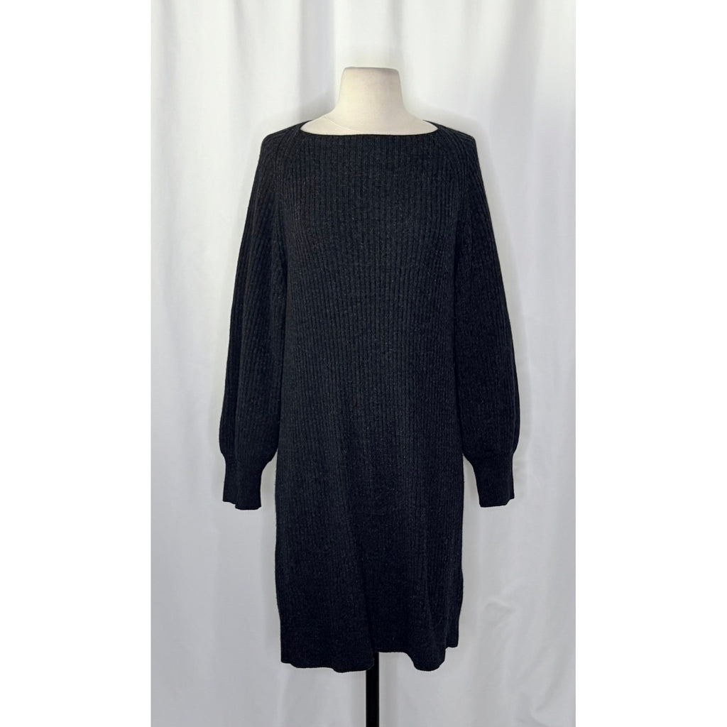 VINCE Cashmere Wool Grey Ribbed Knit Sweater Dress Raglan Sleeves Preppy Small