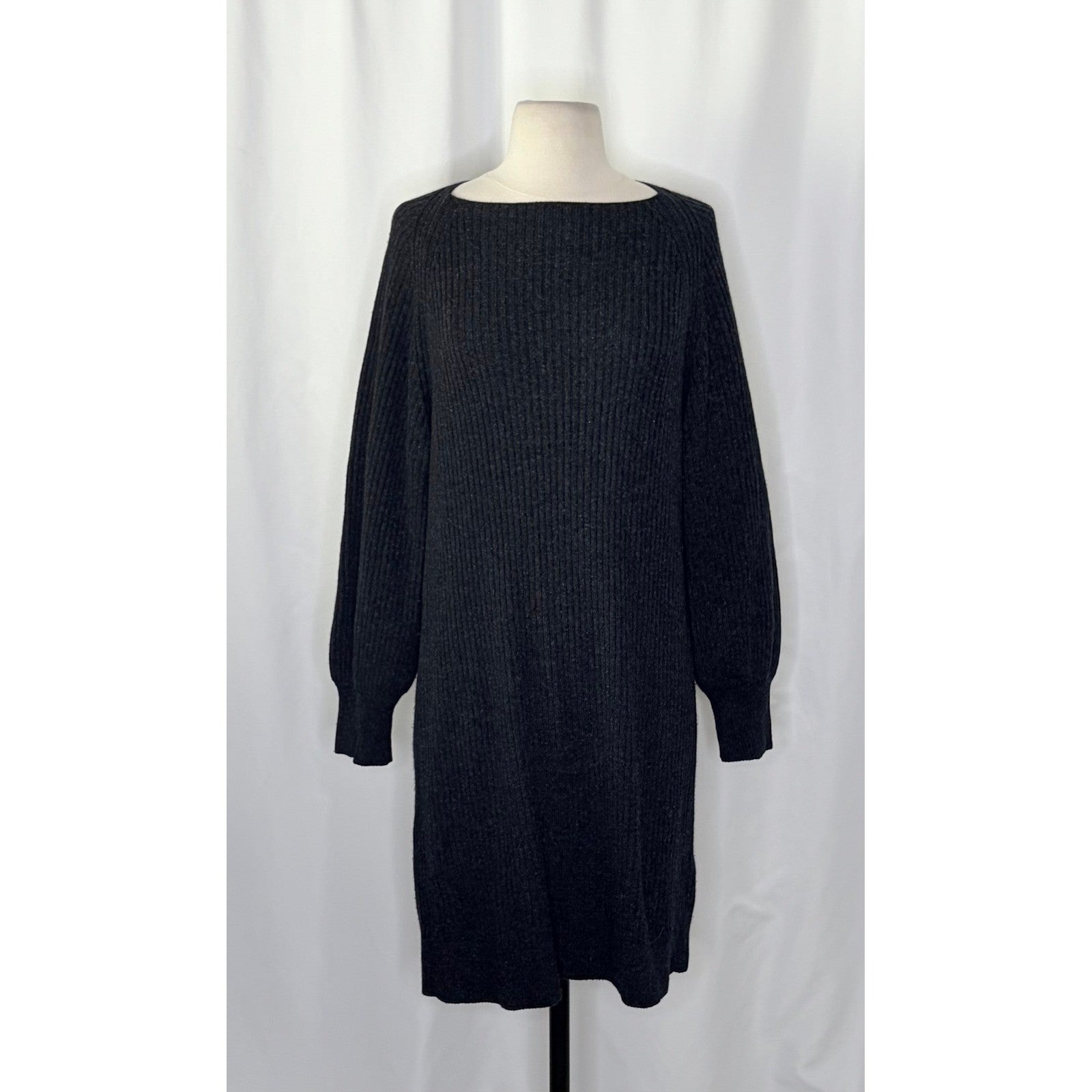 VINCE Cashmere Wool Grey Ribbed Knit Sweater Dress Raglan Sleeves Preppy Small