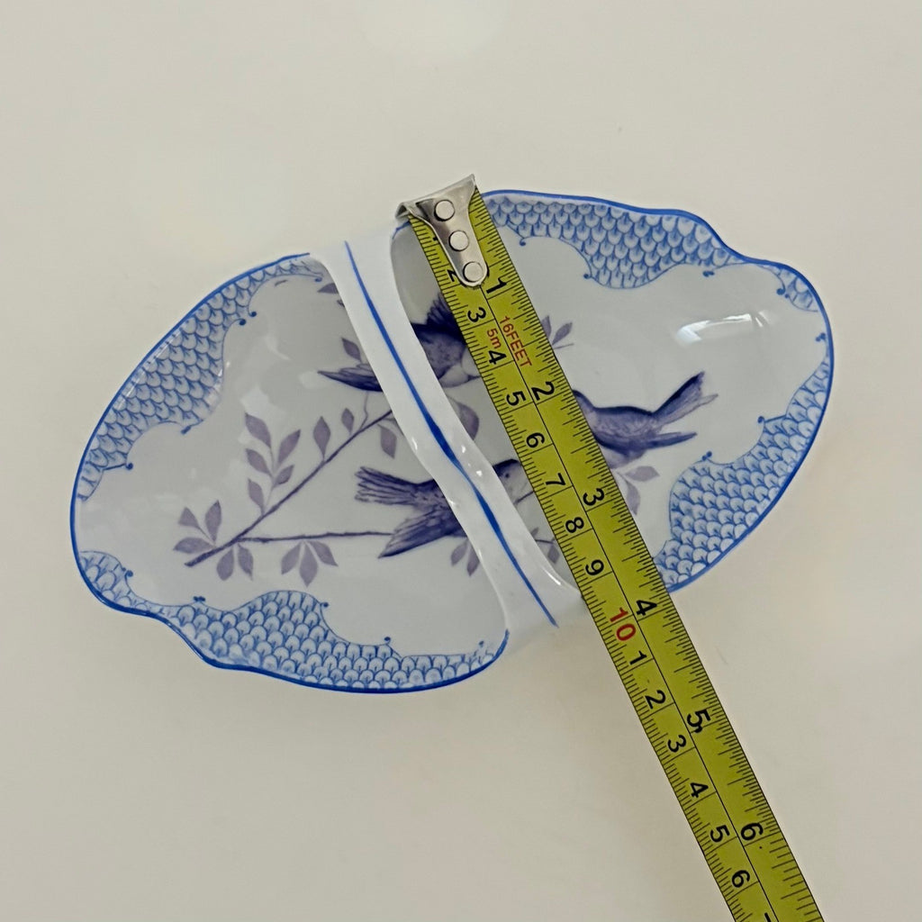 Vintage ROYAL RUDOLSTADT Blue White Handled Trinket Dish Tray Birds Swallows