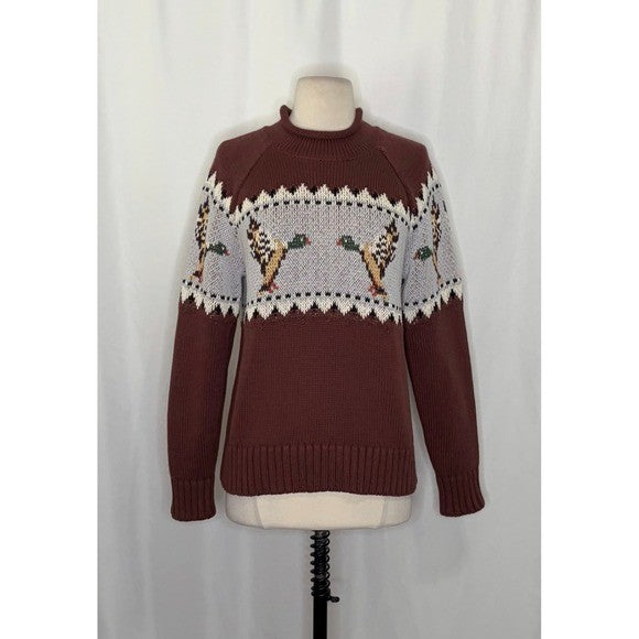 NWT!! L.L. BEAN Signature Currant Mallard Fair Isle Duck Cotton Sweater X-Small