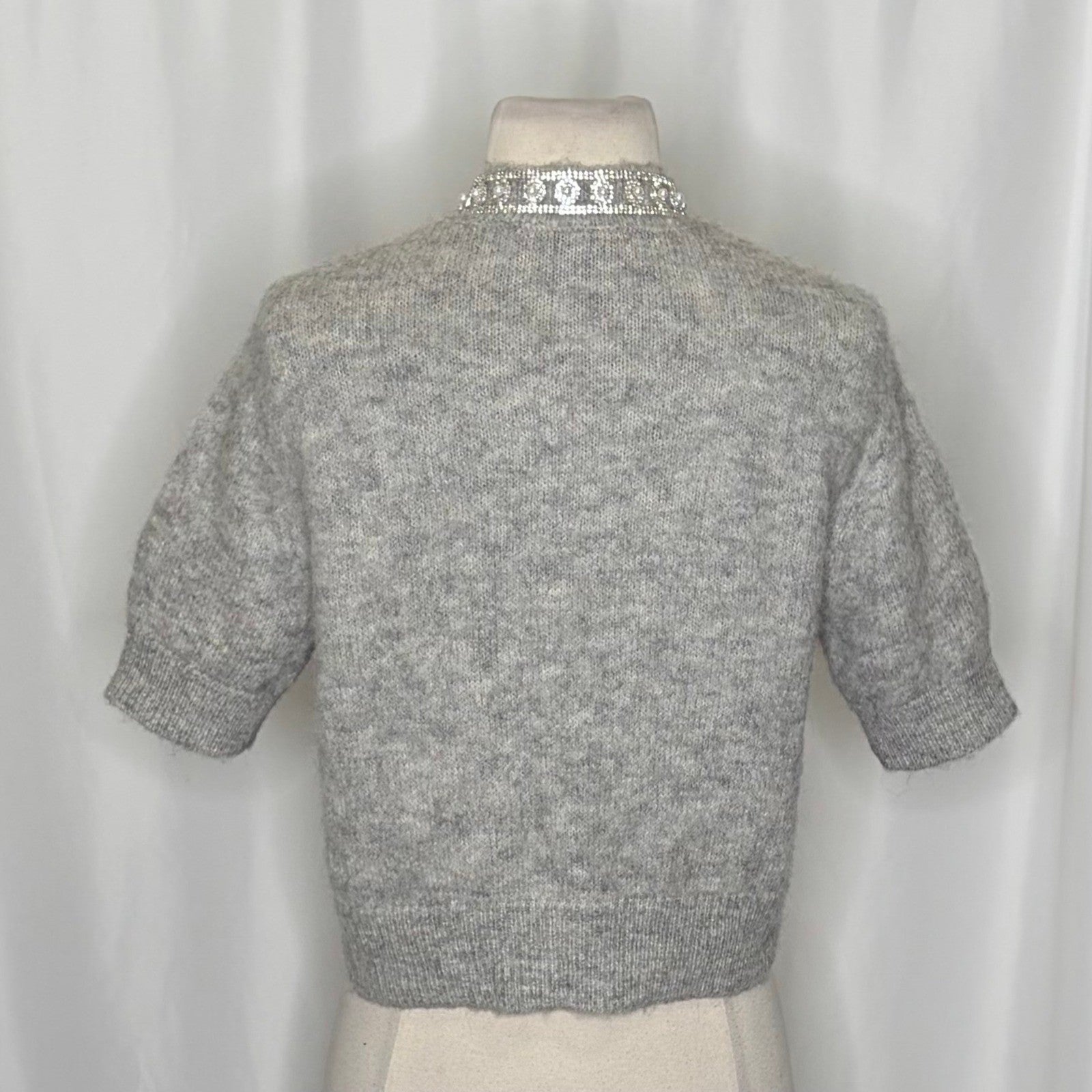 ZARA Jewel Embellished Gray Cropped Cardigan Sweater Knitwear Jewelled Large