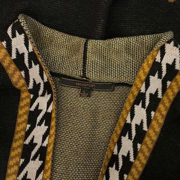 MAXSPORT Floral Duster Cardigan Sweater Wool Stripes Western Knitwear Medium